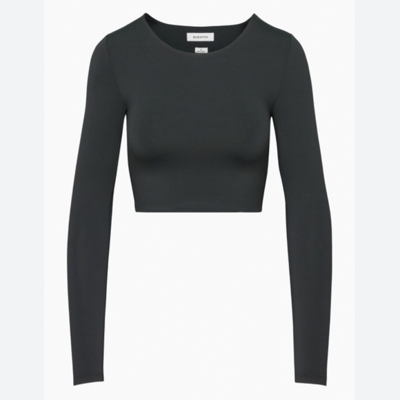 NWOT Aritzia Babaton Contour Crew Cropped Longsleeve In Black Sz XS - Picture 2 of 3